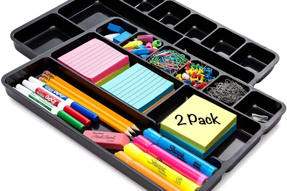 Amazon Desk Drawer Organizer Tray With 9 Storage Compartments For Home And Office Drawer Organizers Office Perfect Organizing Pens Pencils Paper Clips Sticky Notes And All Your Supplies 2 Pack Office Products