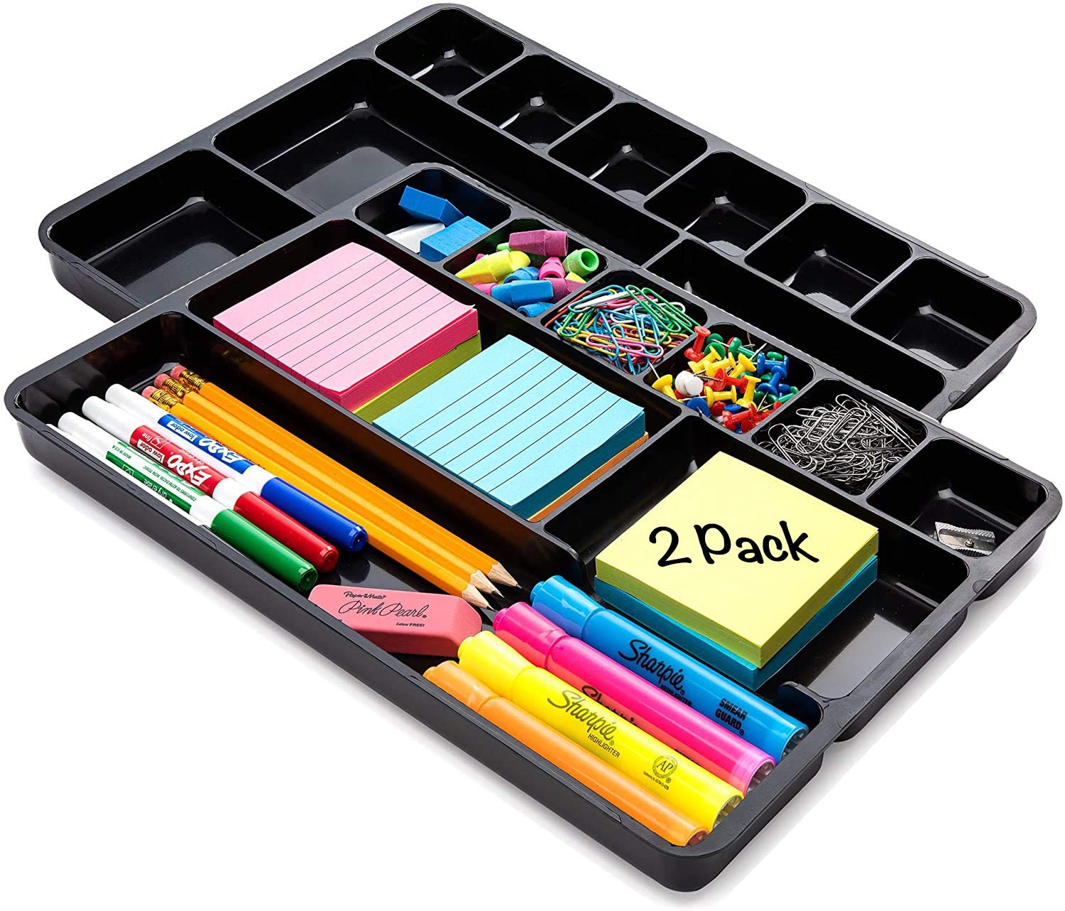 Amazon Desk Drawer Organizer Tray With 9 Storage Compartments For Home And Office Drawer Organizers Office Perfect Organizing Pens Pencils Paper Clips Sticky Notes And All Your Supplies 2 Pack Office Products