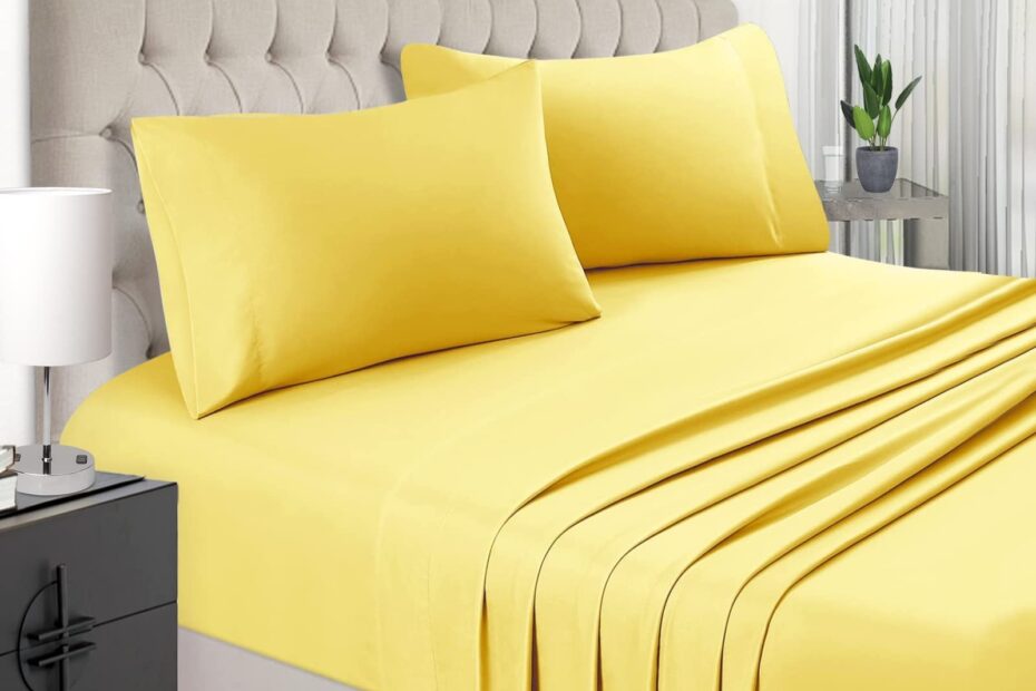 Amazon EaseHome Yellow King Size Bed Sheet Set Deep Pocket To 18 Inches Mattress 4 Piece Premium Bedding Sheets U0026 Pillowcases Collection Extra Soft Home U0026 Kitchen