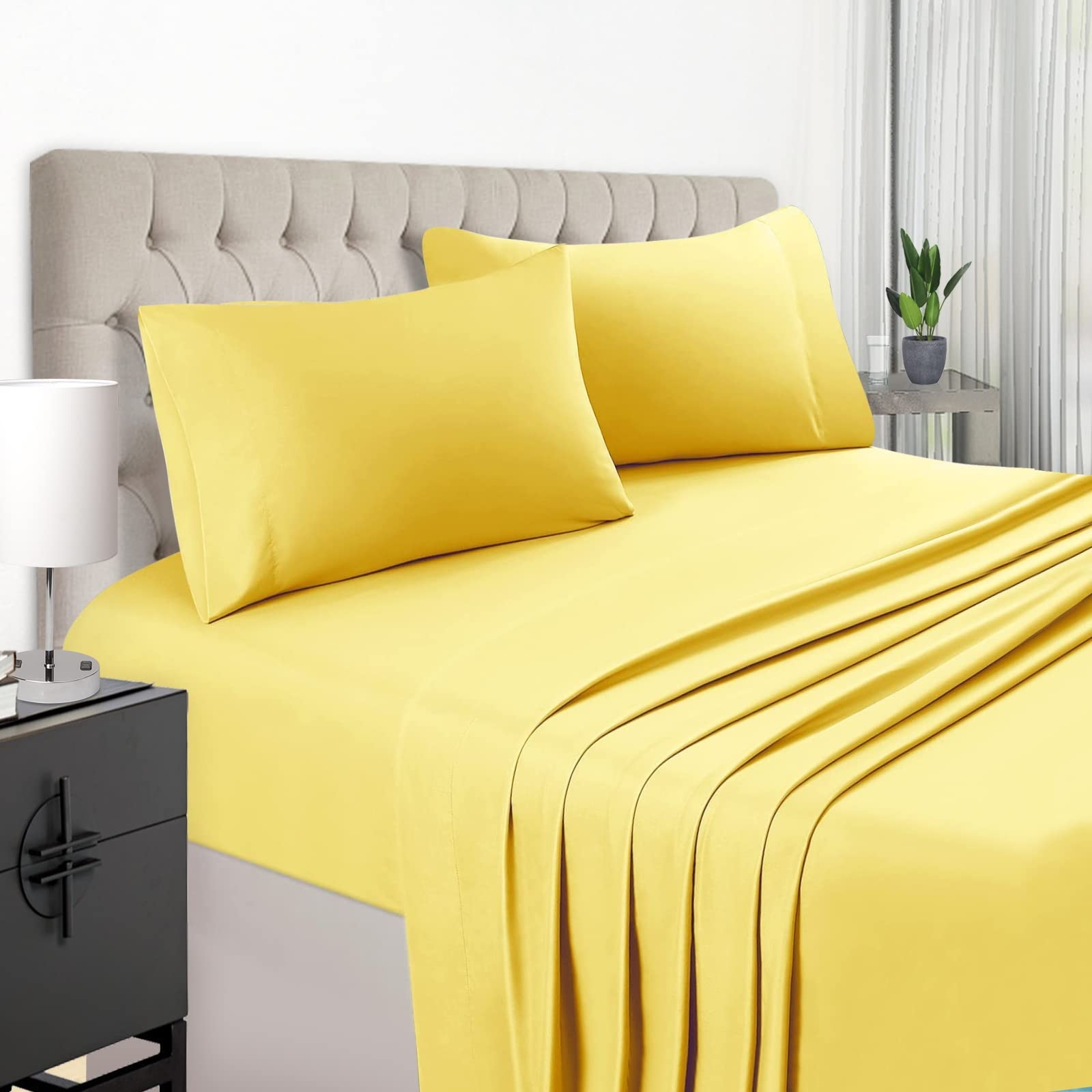 Amazon EaseHome Yellow King Size Bed Sheet Set Deep Pocket To 18 Inches Mattress 4 Piece Premium Bedding Sheets U0026 Pillowcases Collection Extra Soft Home U0026 Kitchen