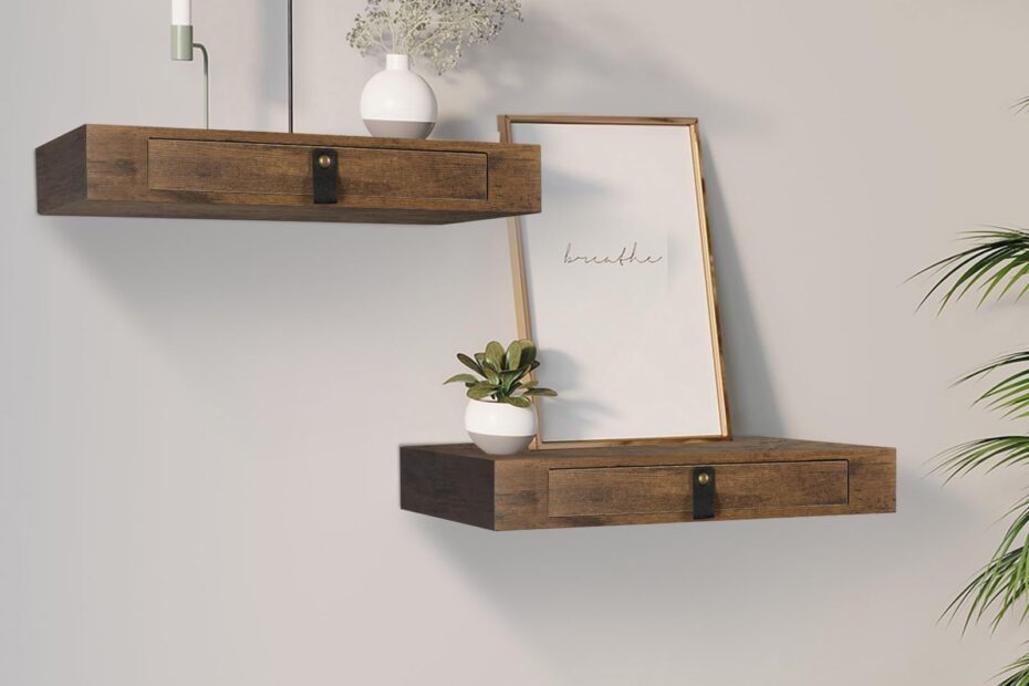 Amazon Floating Shelf With Drawer Set Of 2 Floating Nightstand For Bedroom 16 Wall Shelf Floating Shelf With Storage Bathroom Kitchen Floating Bedside Table Rustic Brown Home U0026 Kitchen