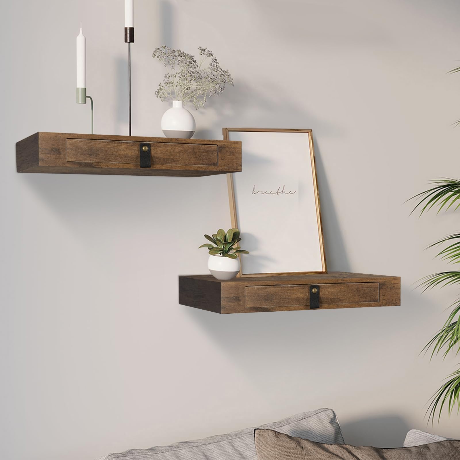 Amazon Floating Shelf With Drawer Set Of 2 Floating Nightstand For Bedroom 16 Wall Shelf Floating Shelf With Storage Bathroom Kitchen Floating Bedside Table Rustic Brown Home U0026 Kitchen