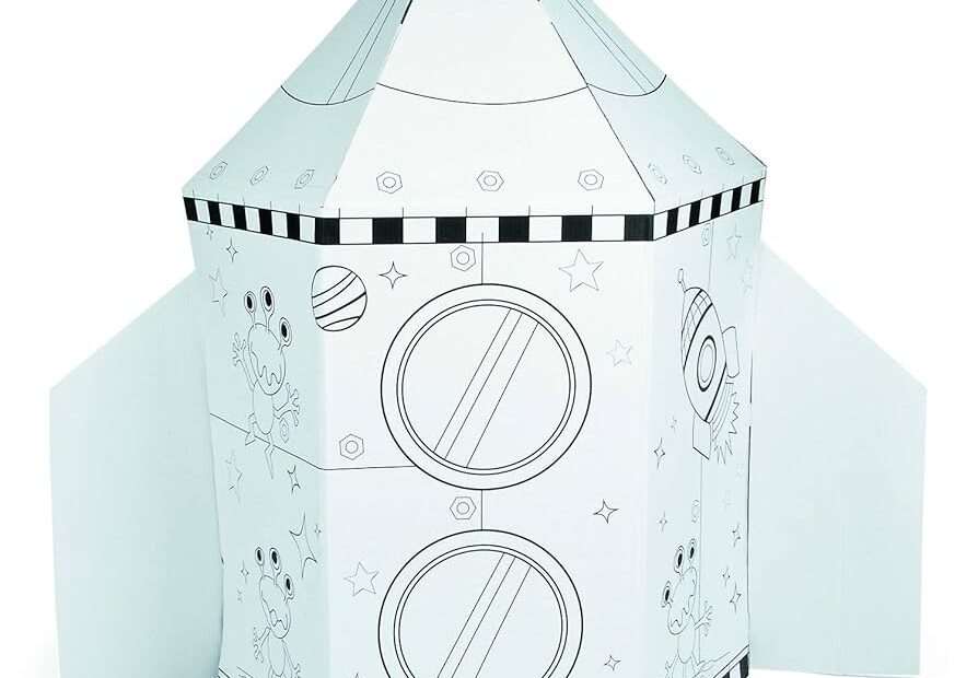 Amazon Fun Express 5 Foot Color Your Own Rocket Spaceship White Cardboard Playhouse Great For School VBS Church And At Home Crafting With Kids Toys U0026 Games