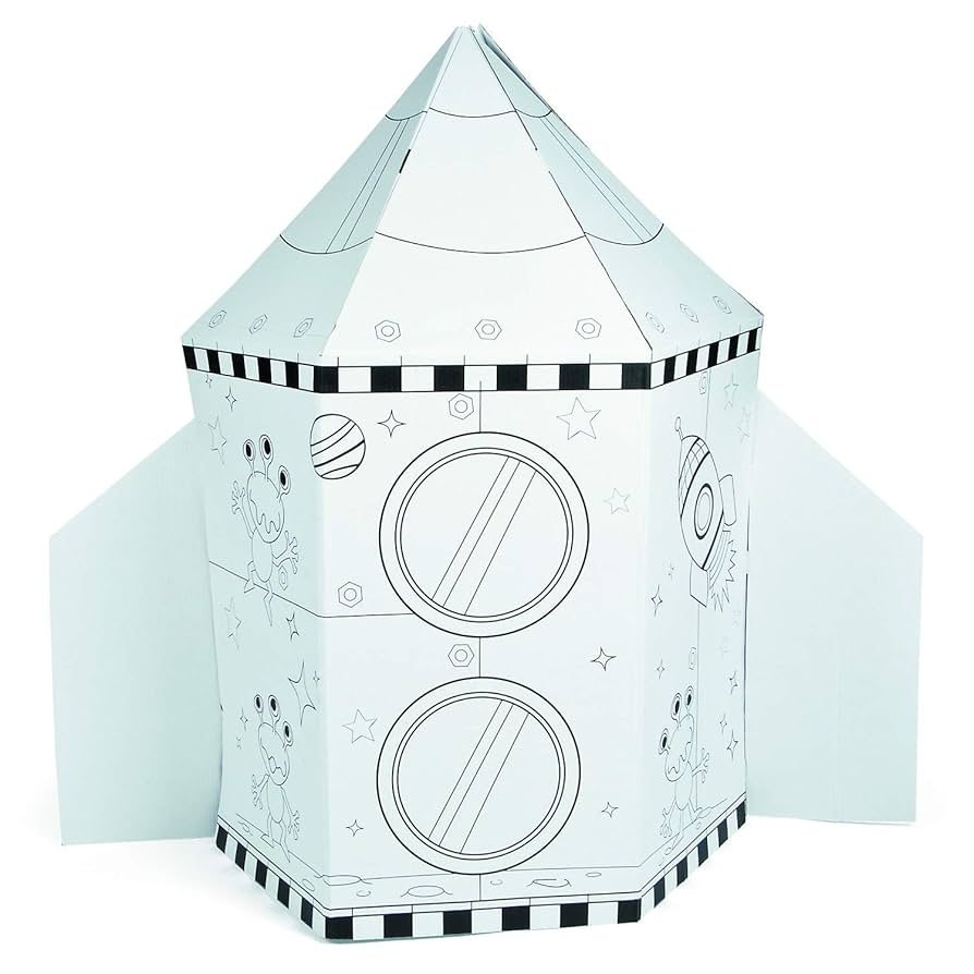 Amazon Fun Express 5 Foot Color Your Own Rocket Spaceship White Cardboard Playhouse Great For School VBS Church And At Home Crafting With Kids Toys U0026 Games