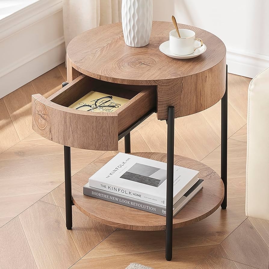 Amazon GarveeHome End Table Round Side Table With Drawer 