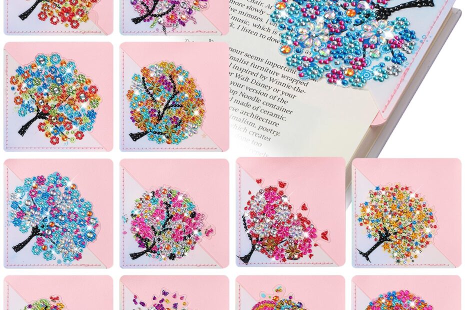 Amazon Ireer 12 Pcs 5D Diamond Painting Corner Bookmark Rhinestone PU Leather Diamond Painting Bookmark Triangle Diamond Art Bookmarks For Home Office Beginner Adults Birthday Gift Tree Style Office Products
