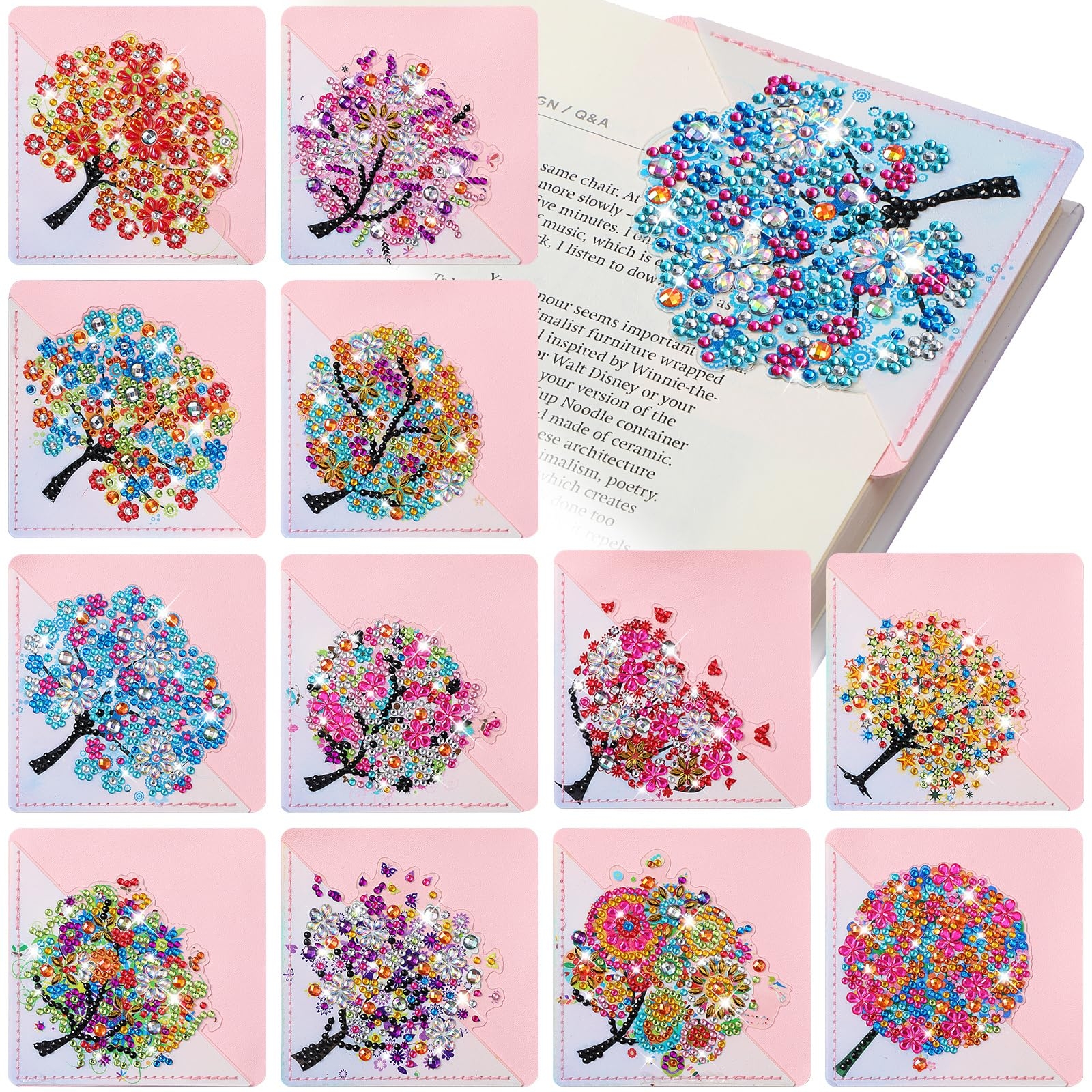 Amazon Ireer 12 Pcs 5D Diamond Painting Corner Bookmark Rhinestone PU Leather Diamond Painting Bookmark Triangle Diamond Art Bookmarks For Home Office Beginner Adults Birthday Gift Tree Style Office Products