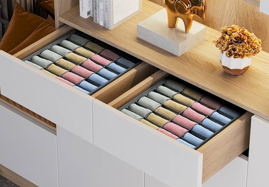 Amazon Joyoldelf Sock Drawer Organizer Divider 2 Packs Underwear Organizer 24 Cell Closet Organizers And Storage Organizer Sock Holders Organizers For Storing Socks Handkerchiefs Ties Belts Grey Home U0026 Kitchen