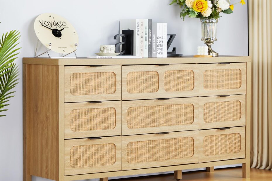 Amazon LEVNARY 9 Drawer Dresser For Bedroom Rattan Dressers U0026 Chest Of Drawers Large 58