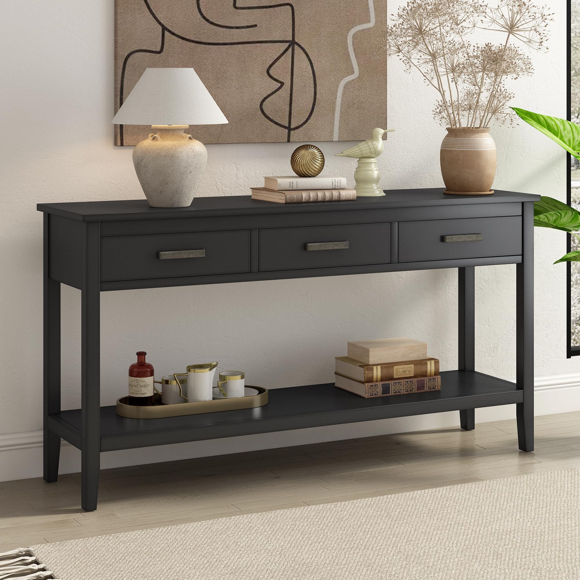 Amazon Merax Entryway Console Table With Storage 3 Drawers Design Wood Frame Behind Couch U0026 Sofa Black Home U0026 Kitchen