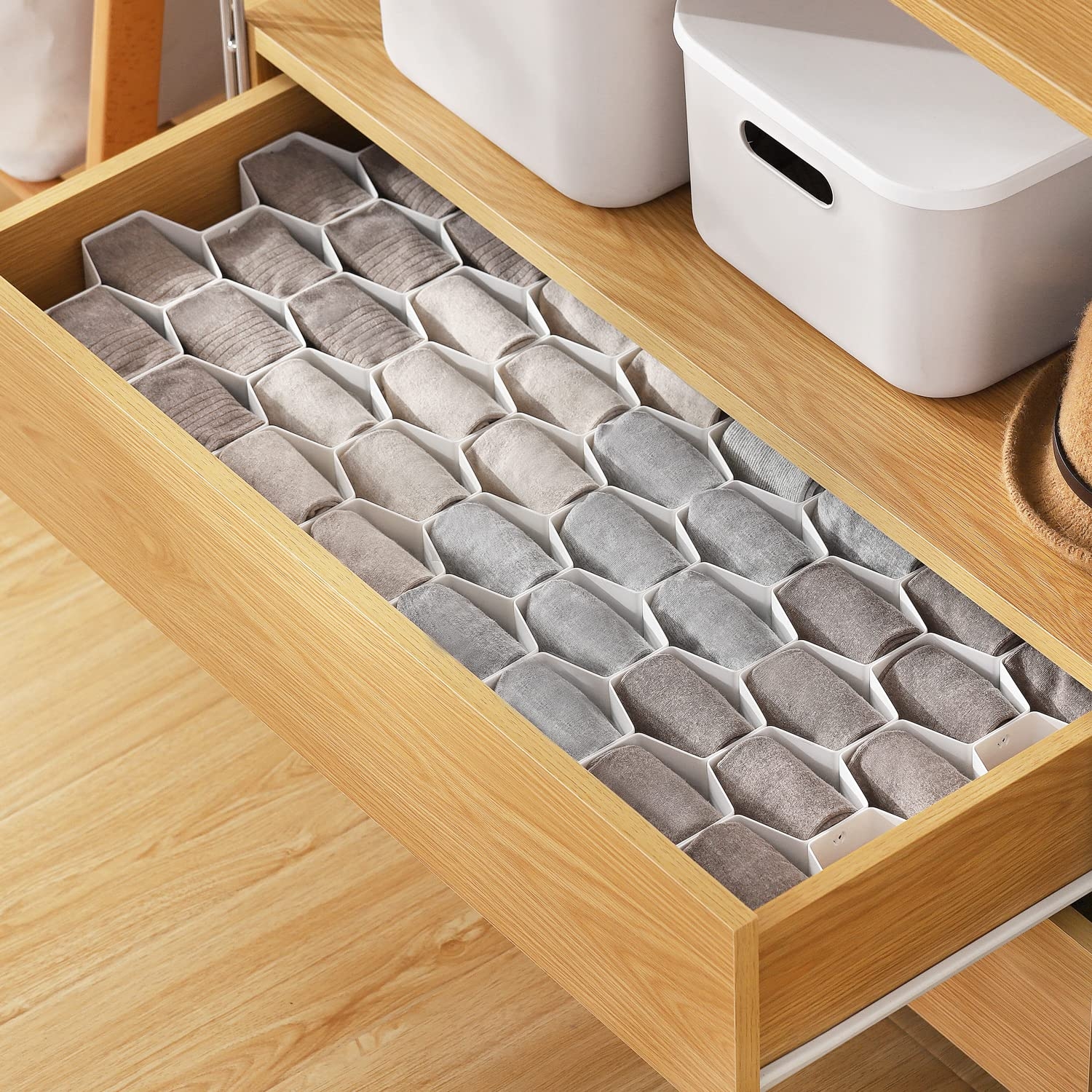 Amazon MORNITE Sock Drawer Organizer Drawer Divider Organizer For Underwear Socks Ties Belts Assemble Honeycomb Separator Closet Cabinet DIY Desk Office 8pcs Grey Home U0026 Kitchen