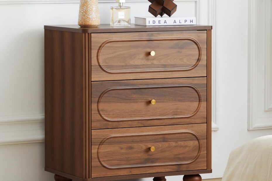 Amazon ORRD 3 Drawer Fluted Dresser For Bedroom Mid Century Modern Chest Of Drawers Wood Storage Small Dresser Organizer For Bedroom Living Room Hallway Closet Walnut Home U0026 Kitchen