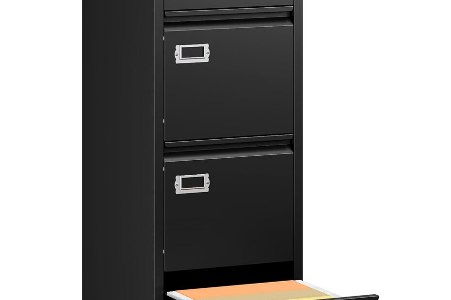 Amazon SISESOL 4 Drawer File Cabinet With Lock And Tag Black Vertical File Cabinet Narrow Locking Filing Cabinets With Drawers Metal Filing