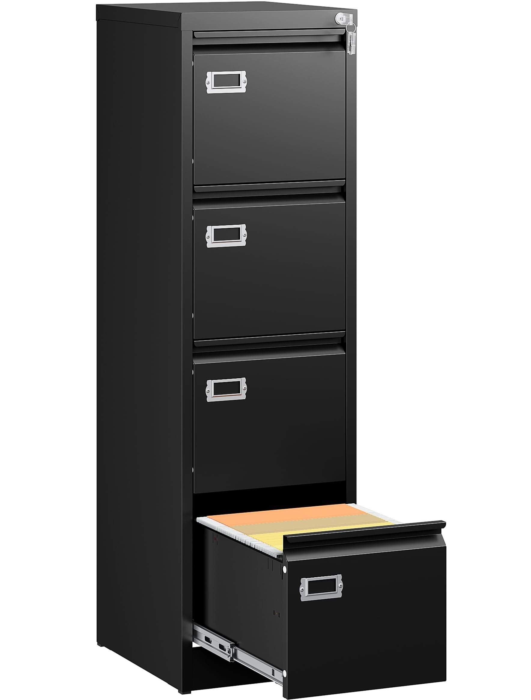 Amazon SISESOL 4 Drawer File Cabinet With Lock And Tag Black Vertical File Cabinet Narrow Locking Filing Cabinets With Drawers Metal Filing 