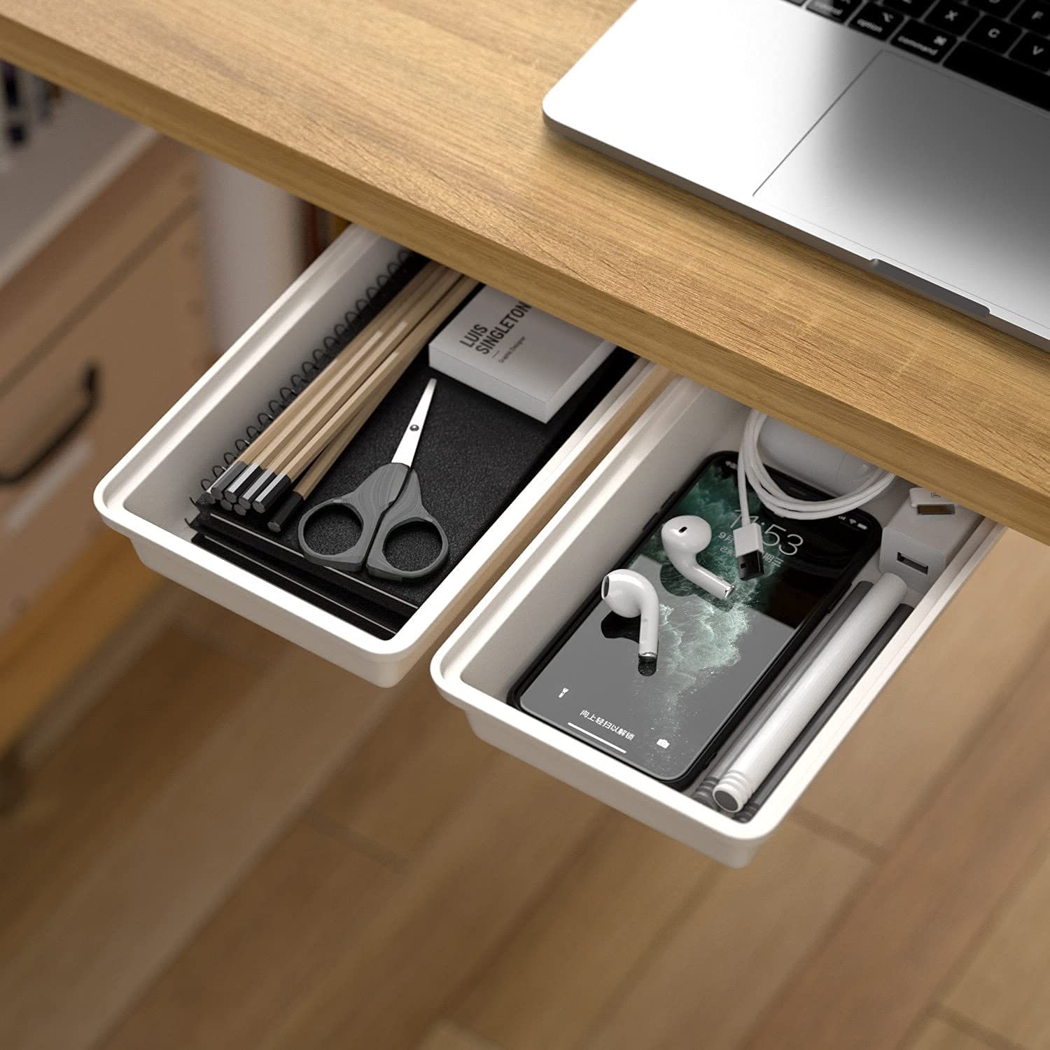 Amazon SVNNELP 2Pack Under Table Desk Drawer Storage Organizer Slide Out Hidden Self Adhesive Under Desktop Pencil Tray Drawer For Office Classroom Kitchen S white Office Products