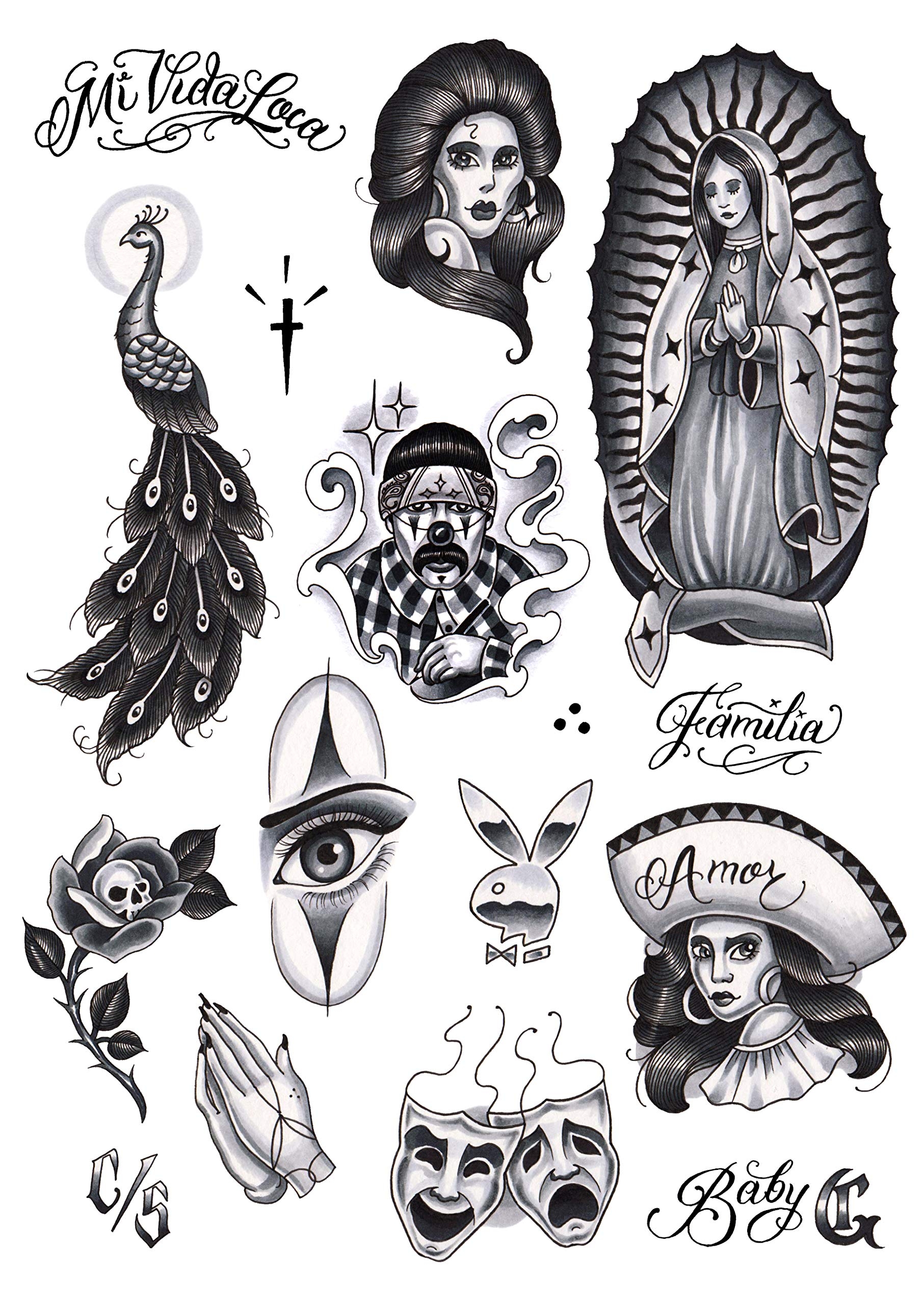 Amazon Tatsy Chicano Set Temporary Tattoo Cover Up Sticker For Men And Women Body Temp Fake Tattoos Chicana Gansta Lowrider Style Culture 