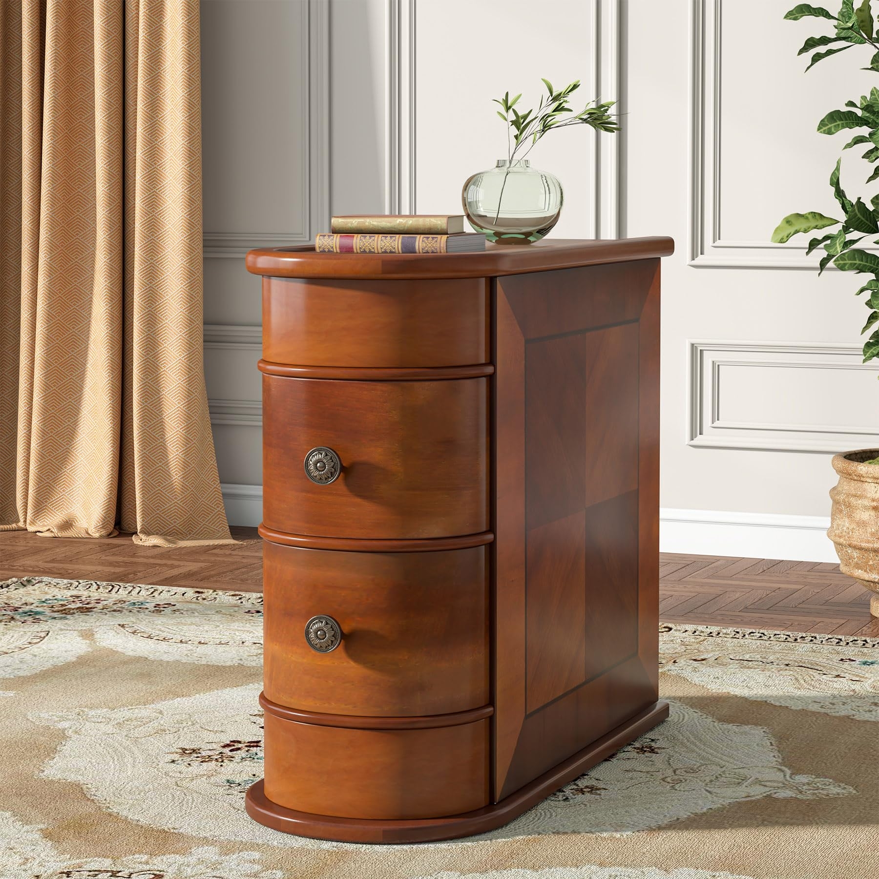 Amazon Tribesigns Wood End Table 2 Drawer Narrow Side Table 
