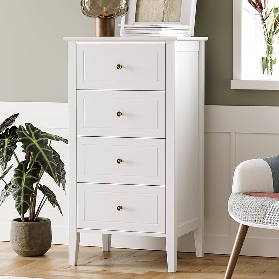 Amazon TTVIEW 4 Drawer Dresser White Dresser Antique Chest Of Drawers With Solid Frame Tall Wood Storage Chest Cabinet For Living Room Bathroom Entryway White Home U0026 Kitchen