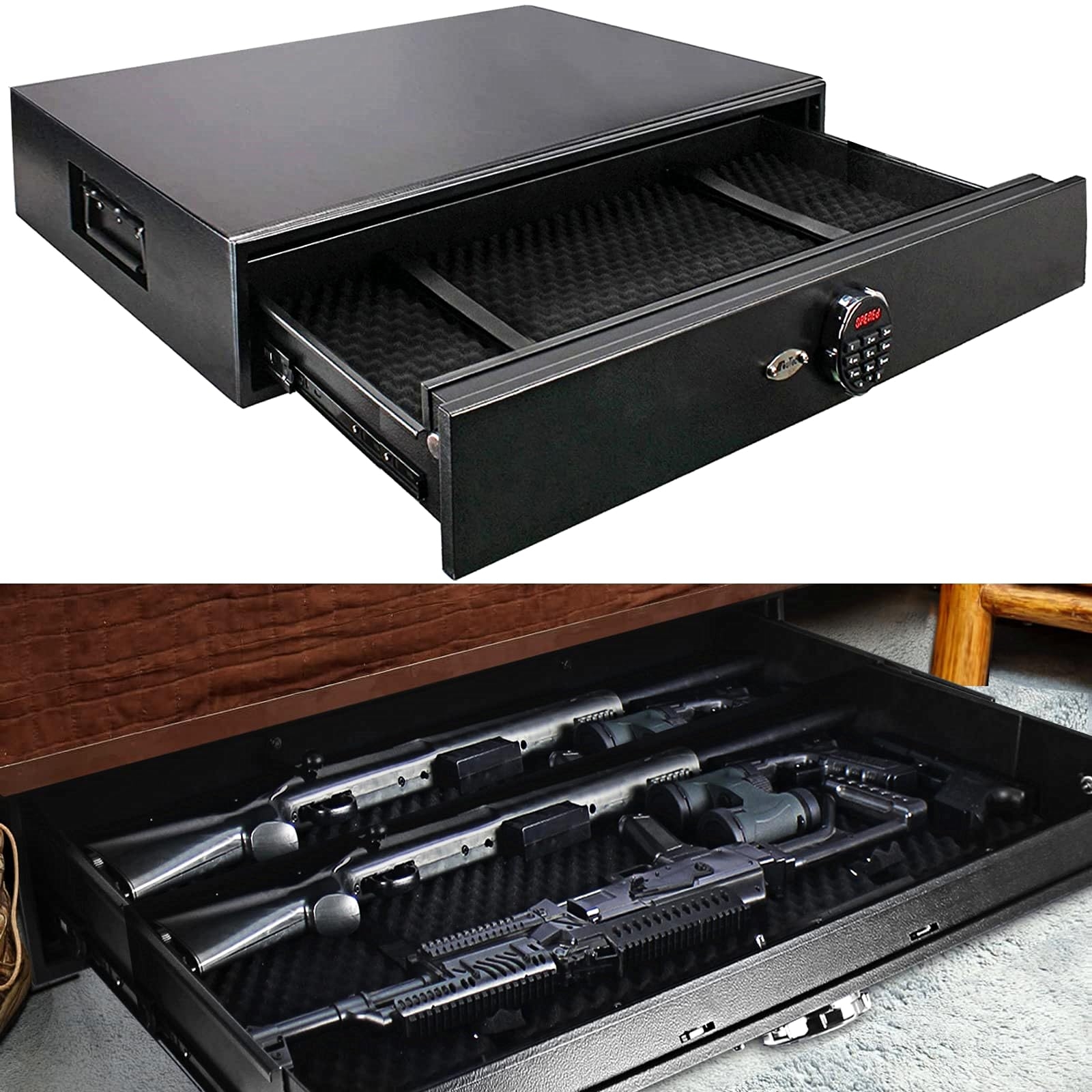Amazon Under Bed Safe Rapid Heavy Duty Gun Safe For Long Guns Rifle Shotguns Pistols Drawer Safe Firearm Case Box Keypad Key Access Silent Mode Sports U0026 Outdoors