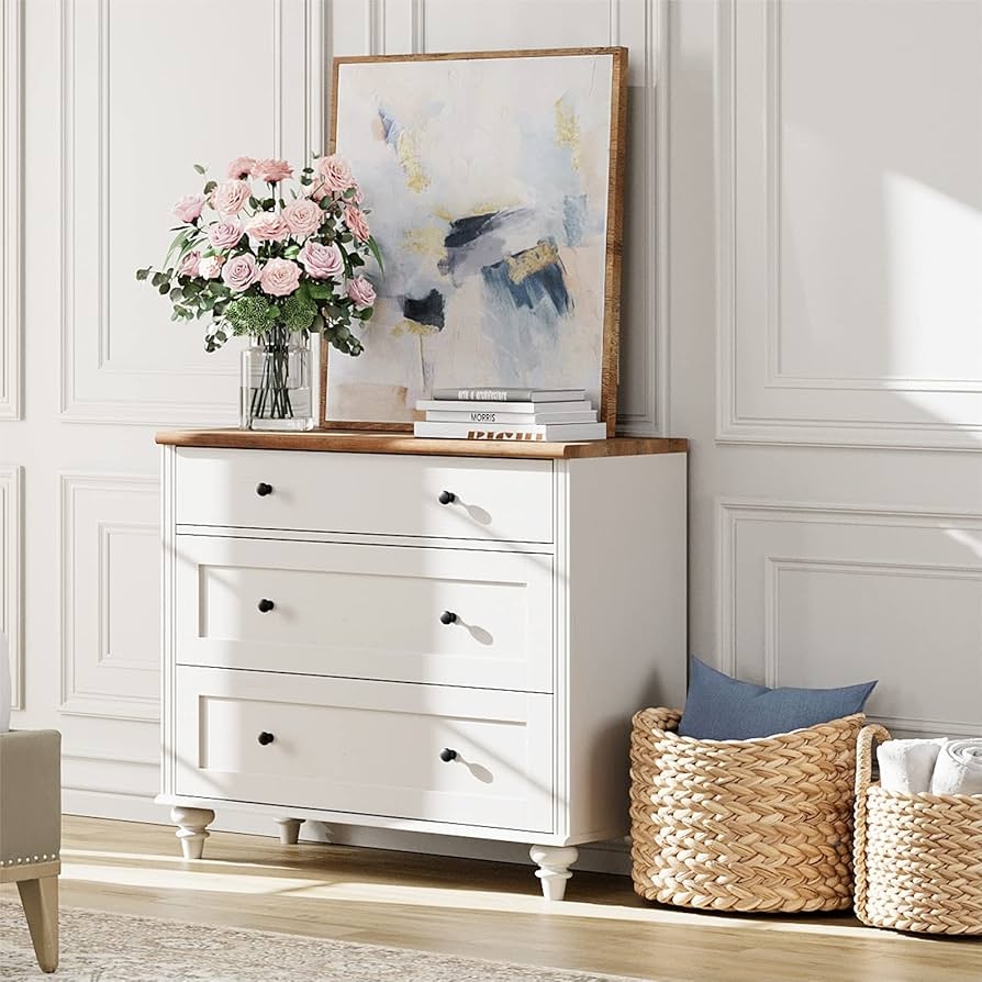 Amazon WAMPAT Dresser For Bedroom With 3 Drawers White Kids Dressers With Wide Chest Of Drawers Mid Century Modern Wooden Closet Storage Organizer Small Dressers For Living Room Nursery Hallway Home