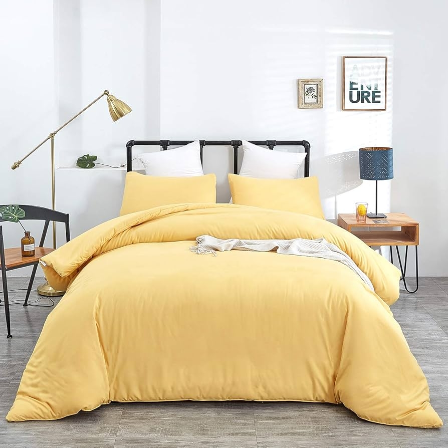 Amazon Wellboo Yellow Comforter Sets King Light Yellow Bedding Comforter Sets Cotton Solid Bright Yellow Warm Bedding Blankets King Size Soft Health Spring Yellow Fresh Luxury Bedding Plain Yellow King Bed 