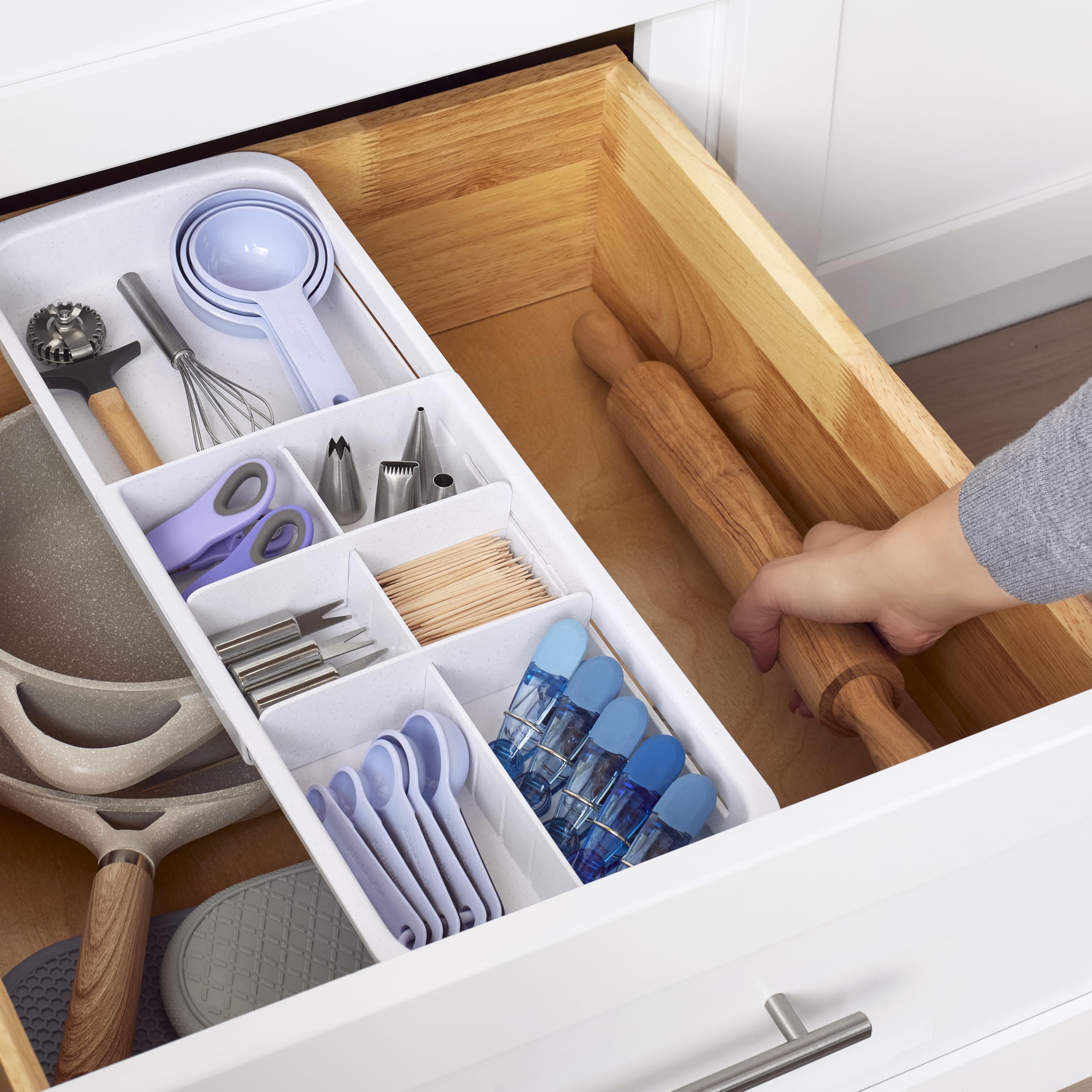 Amazon YouCopia DrawerFit Sliding Drawer Tray With Adjustable Dividers Expandable Kitchen Storage Organizer Speckled White