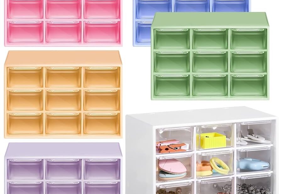 Amyhill 6 Pcs Mini Drawer Organizer Small Organizer With 9 Drawers Plastic Desktop Craft Storage Box For Office Home Room Jewelry Cosmetics