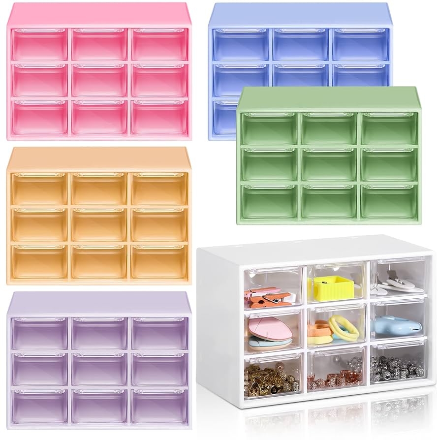 Amyhill 6 Pcs Mini Drawer Organizer Small Organizer With 9 Drawers Plastic Desktop Craft Storage Box For Office Home Room Jewelry Cosmetics 