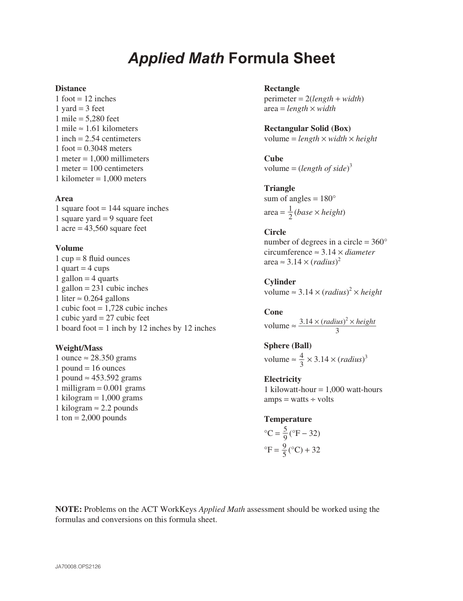 ged formula sheet math