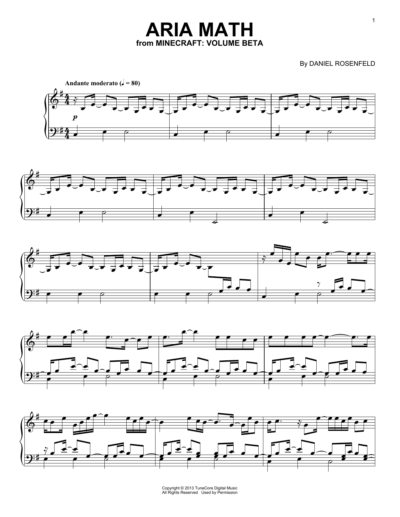 Aria Math from Minecraft By C418 Piano Solo Digital Sheet Music