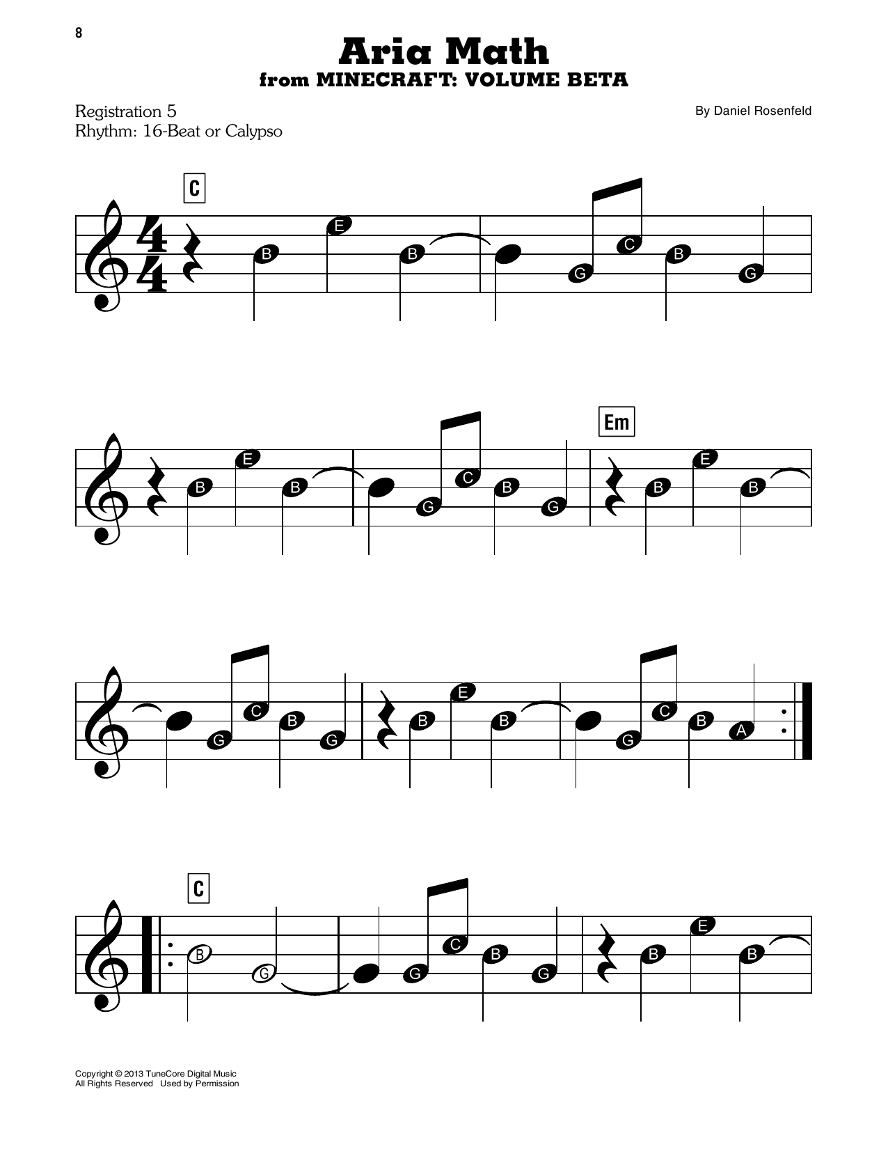 Aria Math from Minecraft By C418 Sheet Music For E Z Play Today 