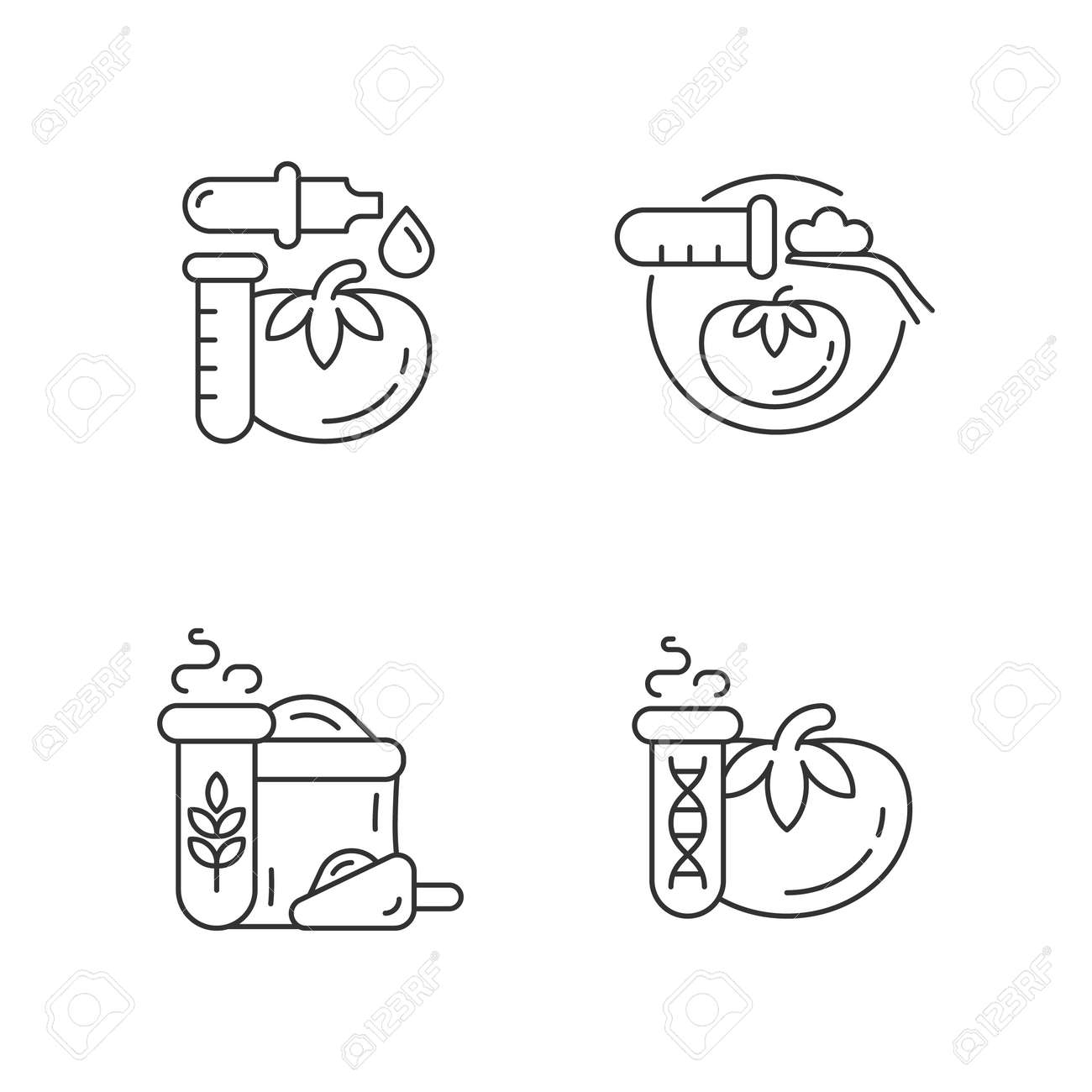 Artificial Food Additives Linear Icons Set Modified Organic Products Nutrition Sampling And Analysis Customizable Thin Line Contour Symbols Isolated Vector Outline Illustrations Editable Stroke Royalty Free SVG Cliparts Vectors And Stock 