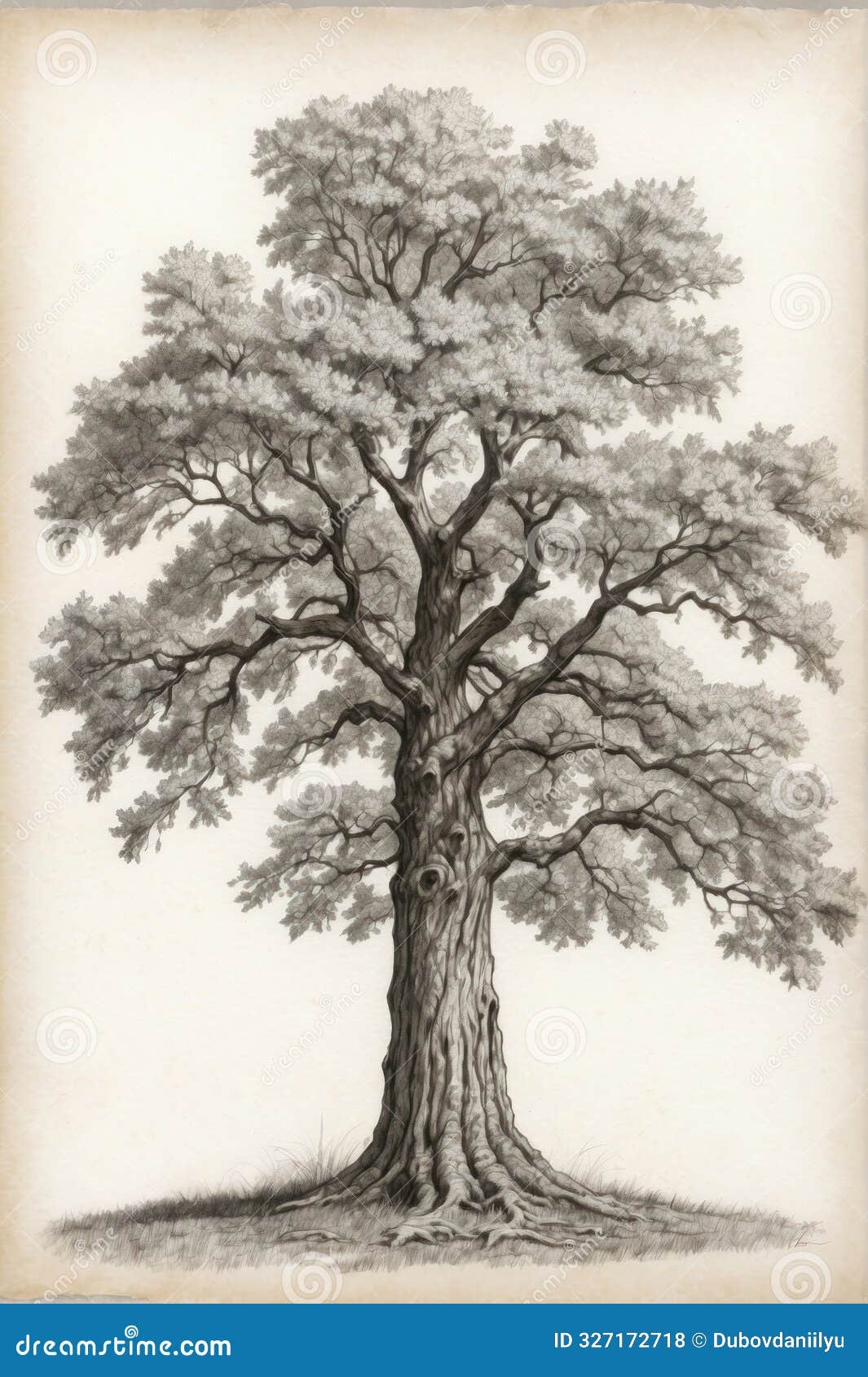 Artistic Pencil Drawing Of An Oak Tree Realistic Illustration With Detailed Elaboration Of The Trunk Branches And Foliage Stock Illustration Illustration Of Nature Artistic 327172718