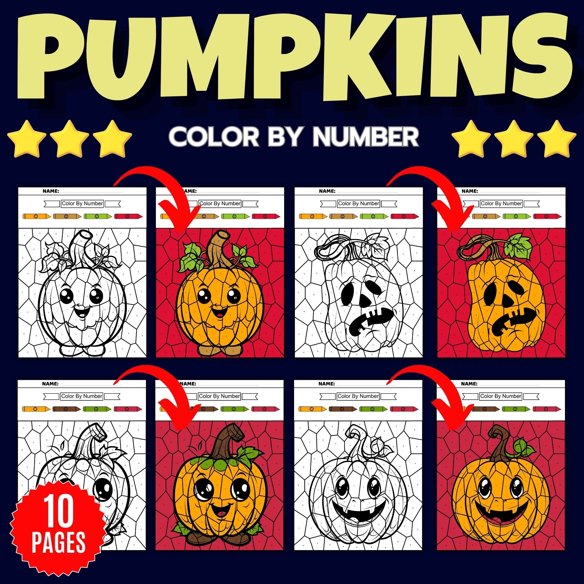 Autumn Fall Pumpkin Color By Number Coloring Pages Fun September 