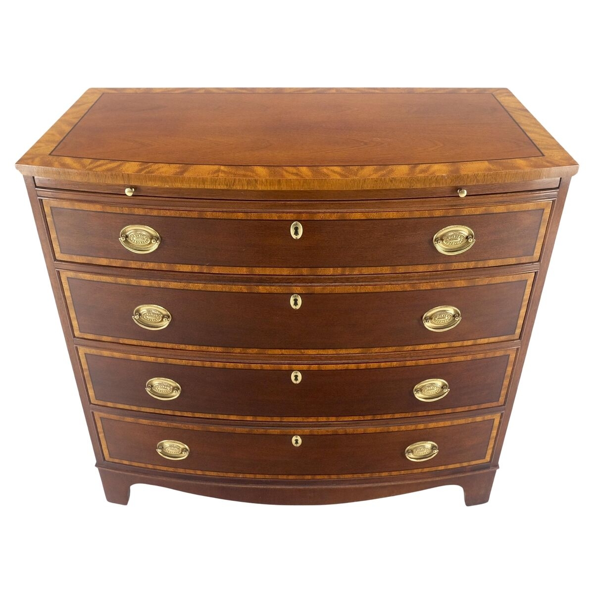 BAKER Bow Front Banded Top U0026 4 Drawers Pull Out Desk Bachelor Chest Dresser MINT EBay