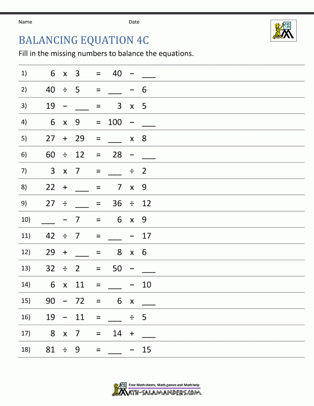 Balancing Math Equations Worksheets U0026 Help