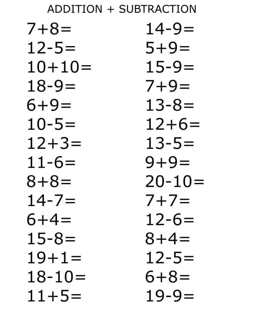 free addition subtraction worksheets