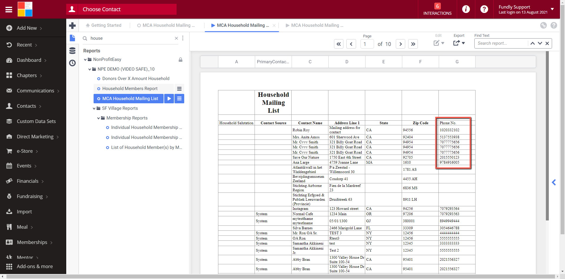 Basic Reporting Part VII FAQ How To Format Phone Numbers In A Report Fundly Support Center