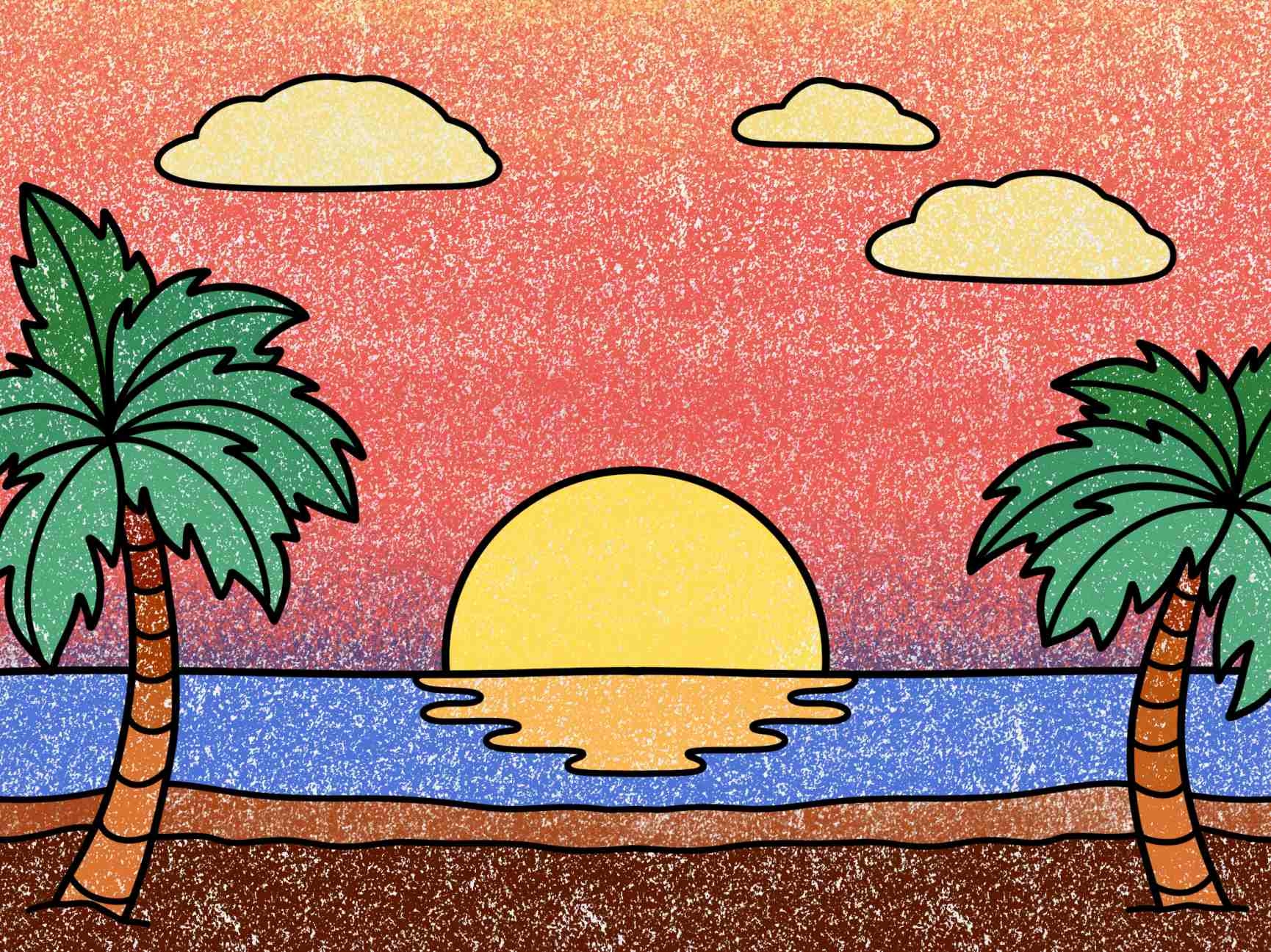 Beach Sunset Drawing easy HelloArtsy