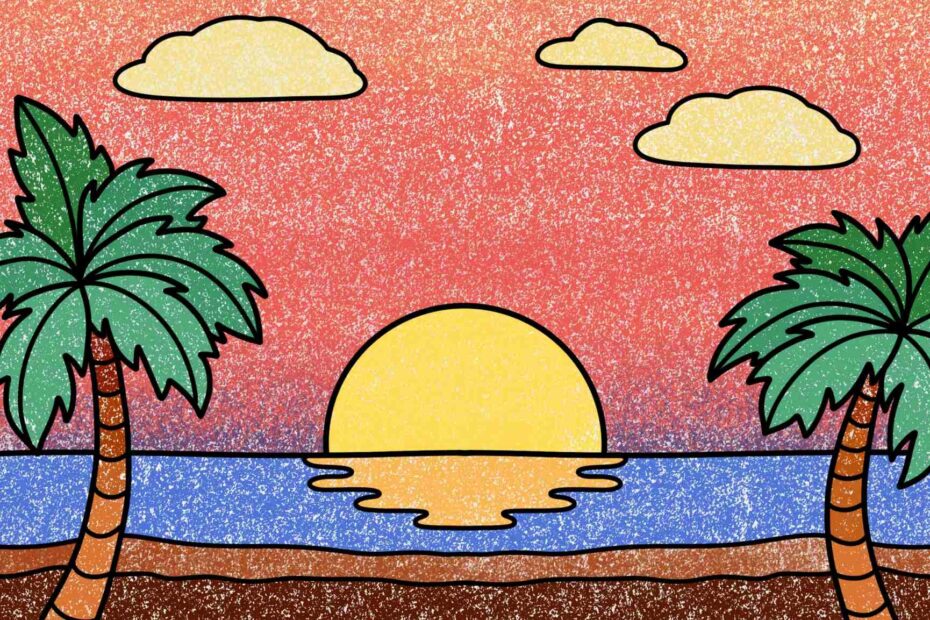 Beach Sunset Drawing easy HelloArtsy