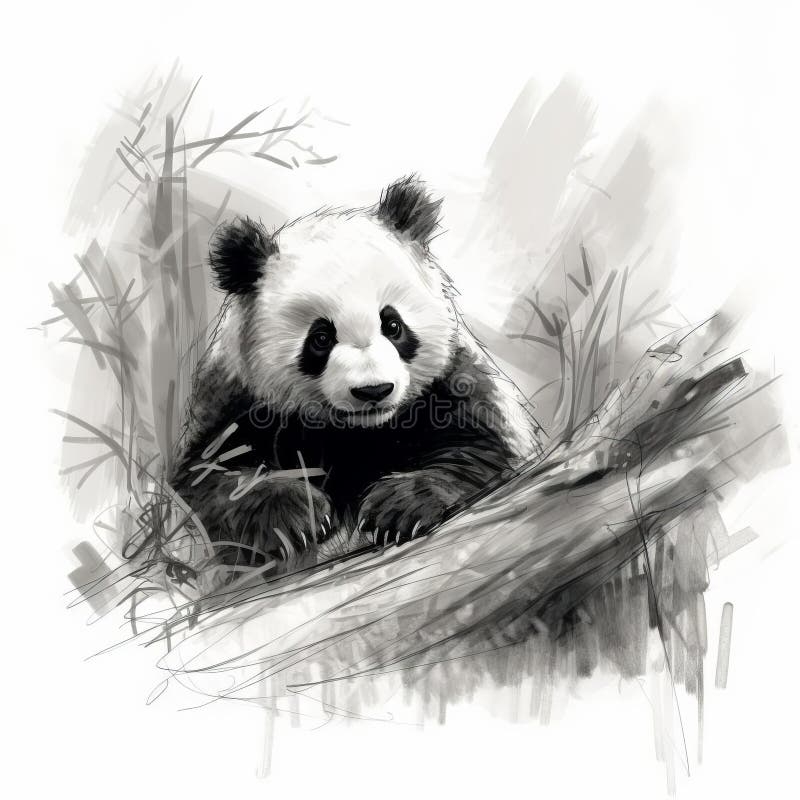 Beautiful Panda Bear Sketch In Black And White Style Stock Illustration Illustration Of Strokes Features 372430128