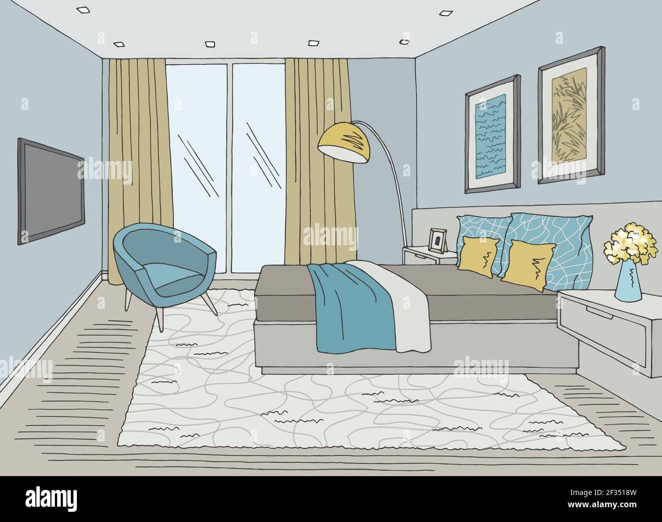 Bedroom Graphic Color Home Interior Sketch Illustration Vector Stock Vector Image U0026 Art Alamy