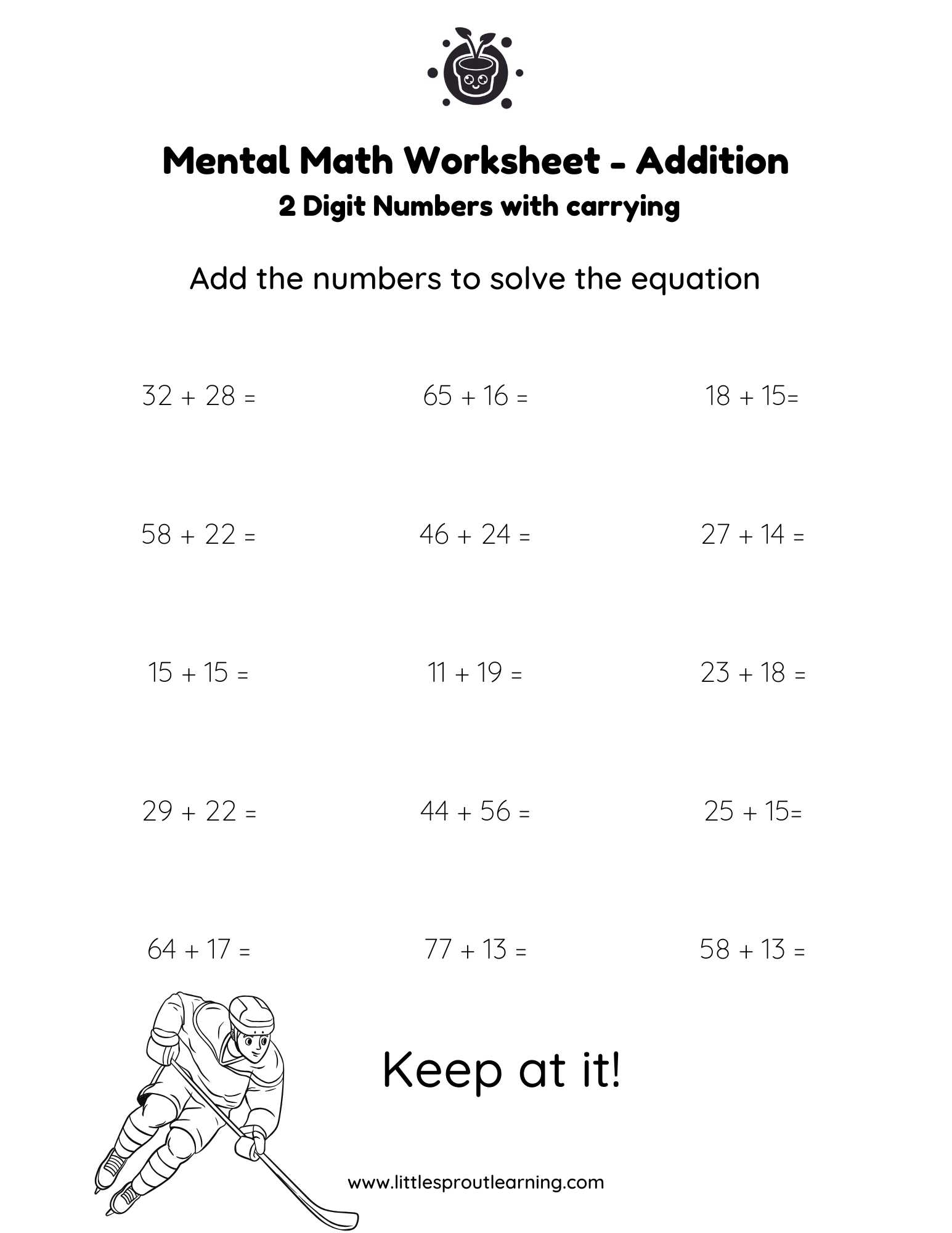 Best Two Digit Mental Math Worksheets Little Sprout Art Learning Lab