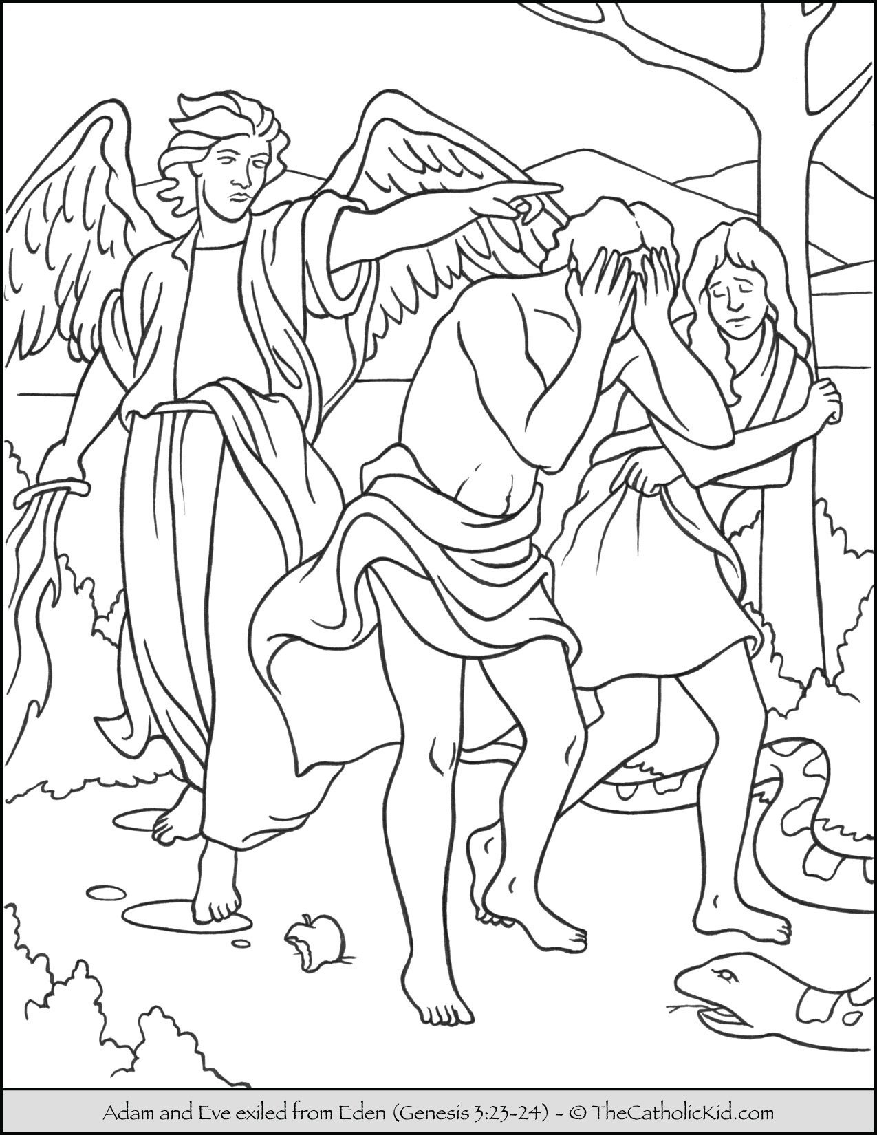 Bible Coloring Page Adam And Eve Exiled From Eden TheCatholicKid