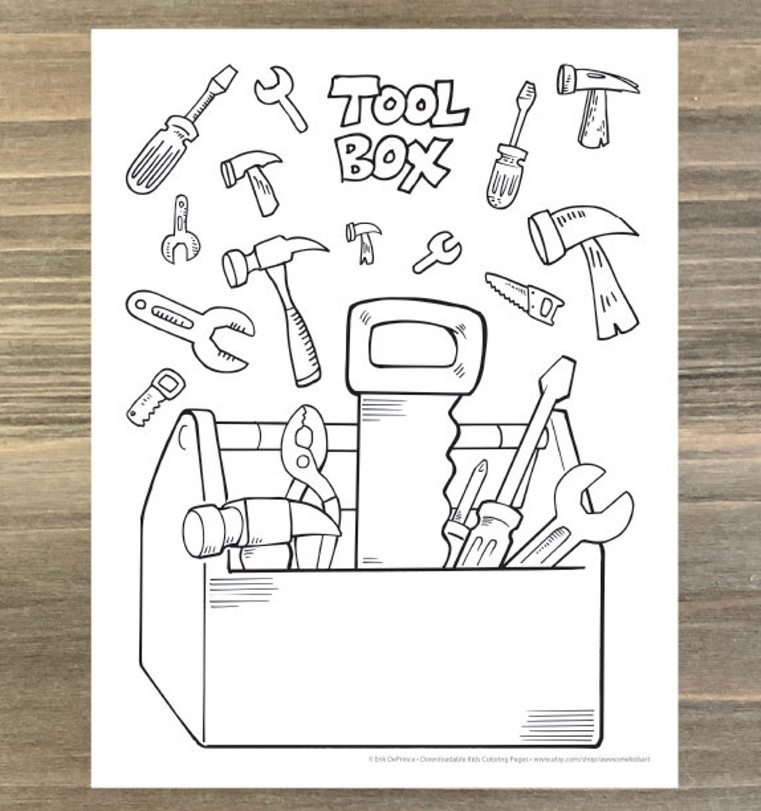 Big Construction Tool Box Coloring Page Downloadable PDF File Etsy