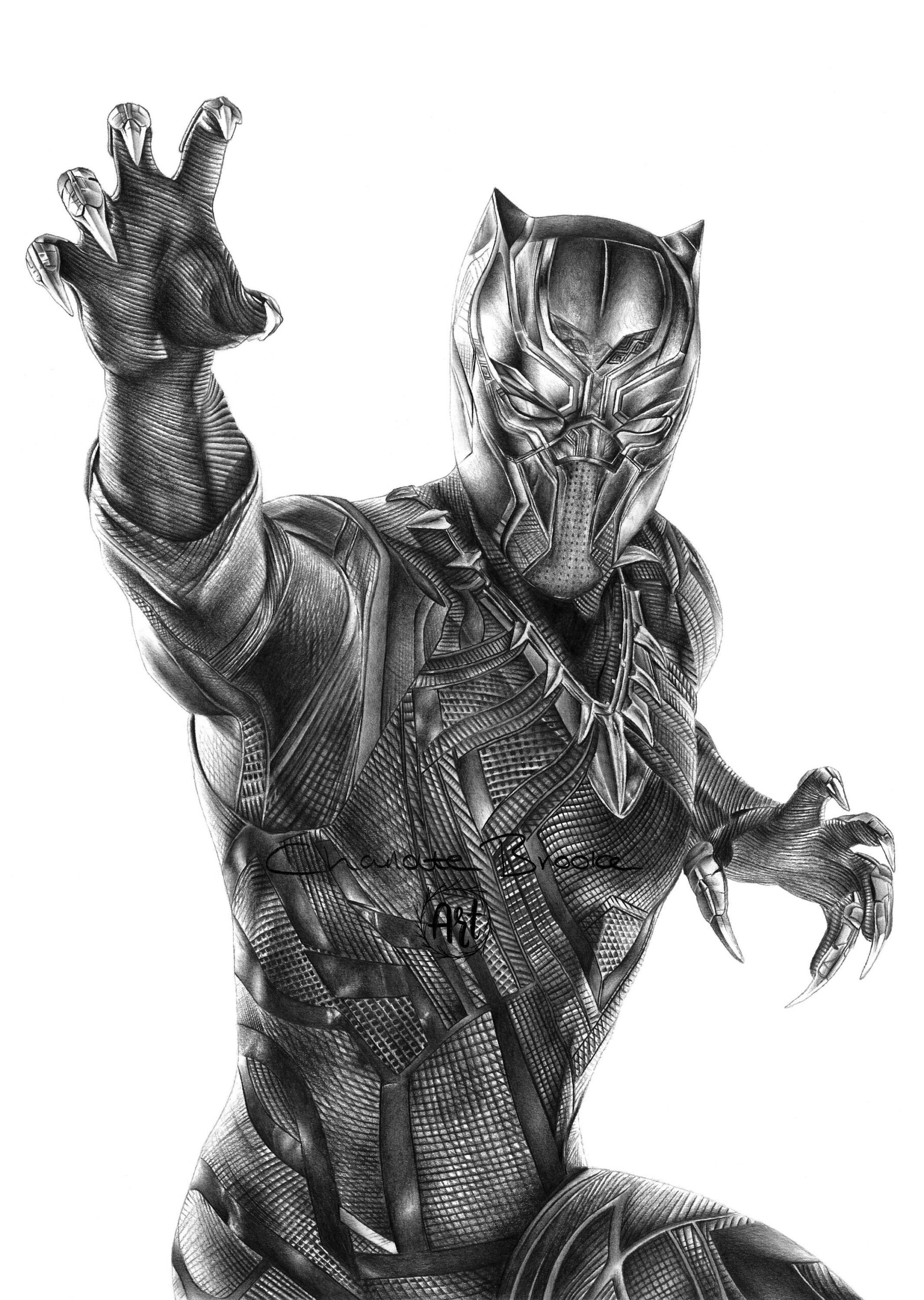 Black Panther Pencil Portrait Drawing Print Etsy