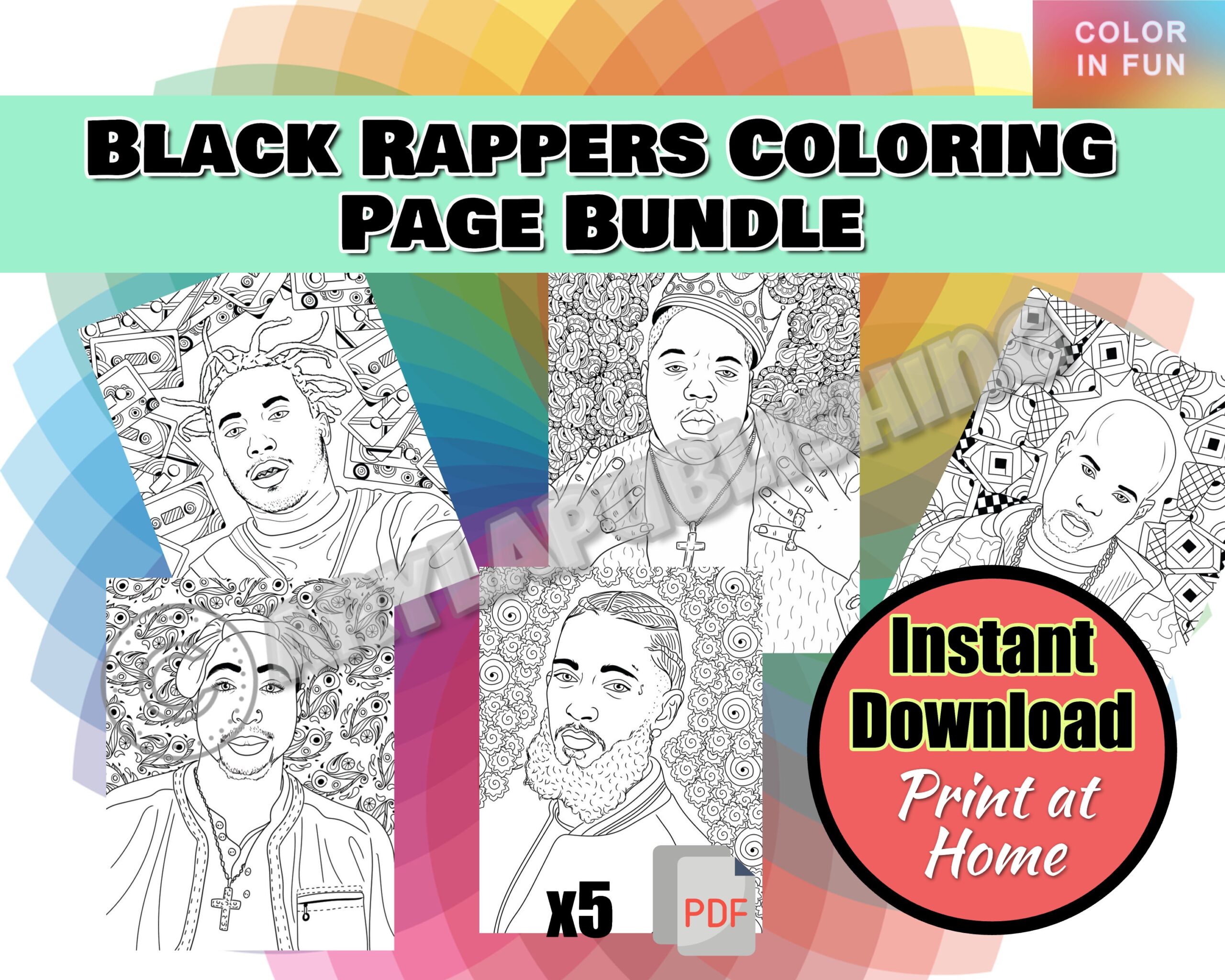 Black Rappers Coloring Page Printable Colouring Page Adult Color Sheet Instant Download X5 Etsy