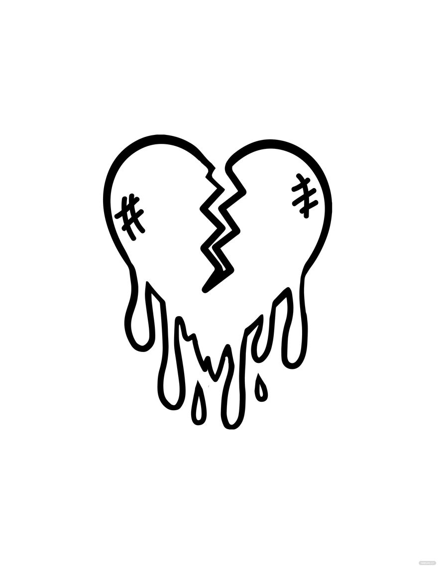 Bleeding Broken Heart Drawing In PDF Illustrator Download 