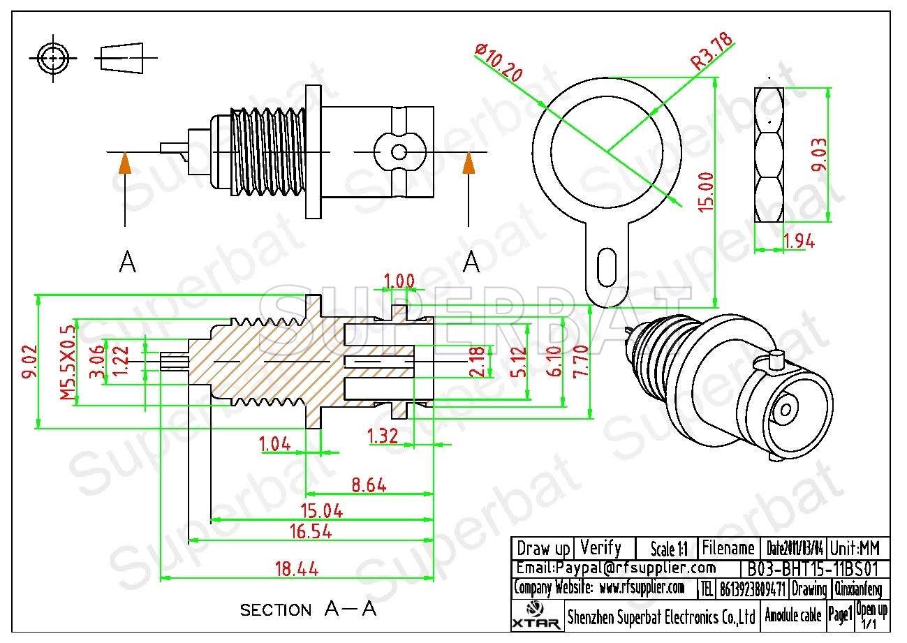 BNC Jack Female Connector Straight Bulkhead Solder