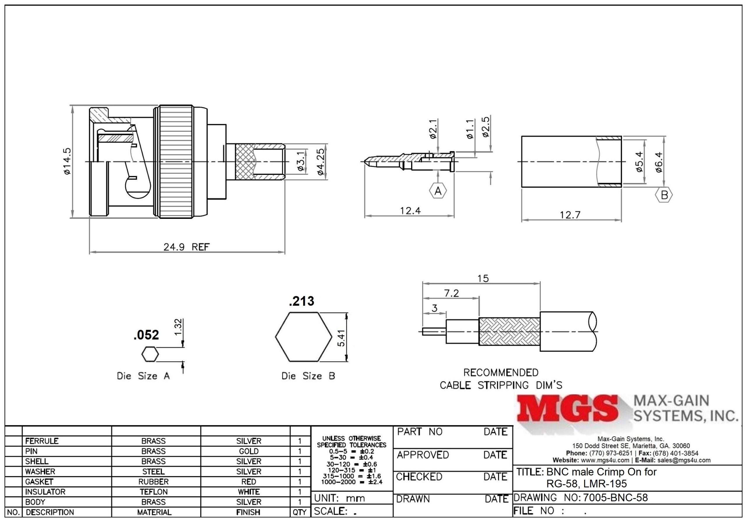BNC Male Connector For LMR 195 RG 58 U0026 0 195 Inch OD Coax